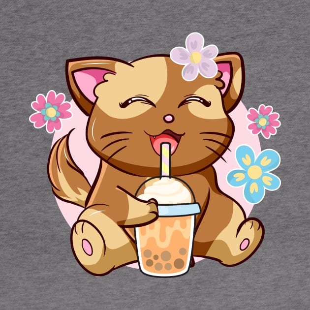 Boba Cat Tea Neko Girl Teen Bubble Kawaii Anime Japanese by jodotodesign